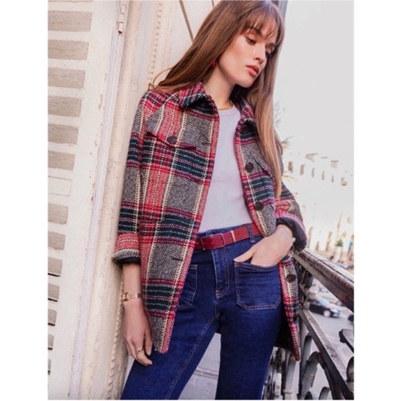 Sezane Izaac Plaid Mid Length Coat Sz 4 NWT - Picture 11 of 16